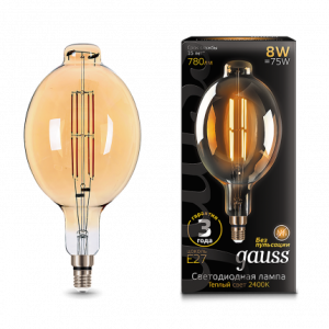 Лампа Gauss Filament BT180 8W 780lm 2400К Е27 golden straight LED 1/6
